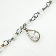 White Topaz & CZ Dangle Oxidized Wire Chain.